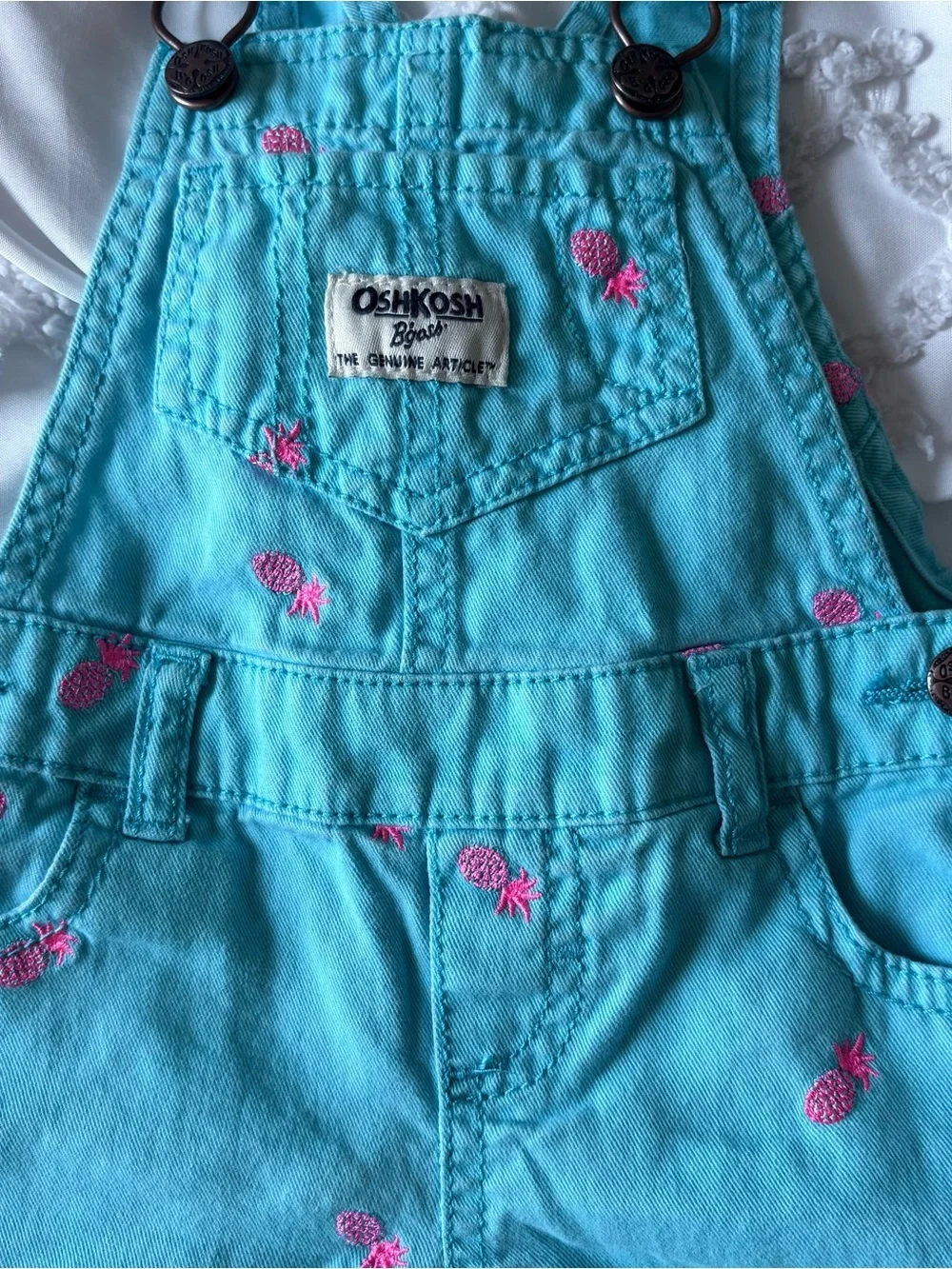 OshKosh B'gosh Turquoise Denim Pineapple Shortalls